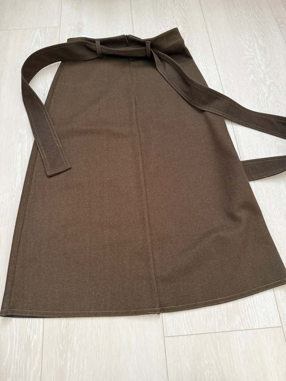 Zara Olive Green Brown Midi Skirt with Tie Belt - Picture 8 of 8
